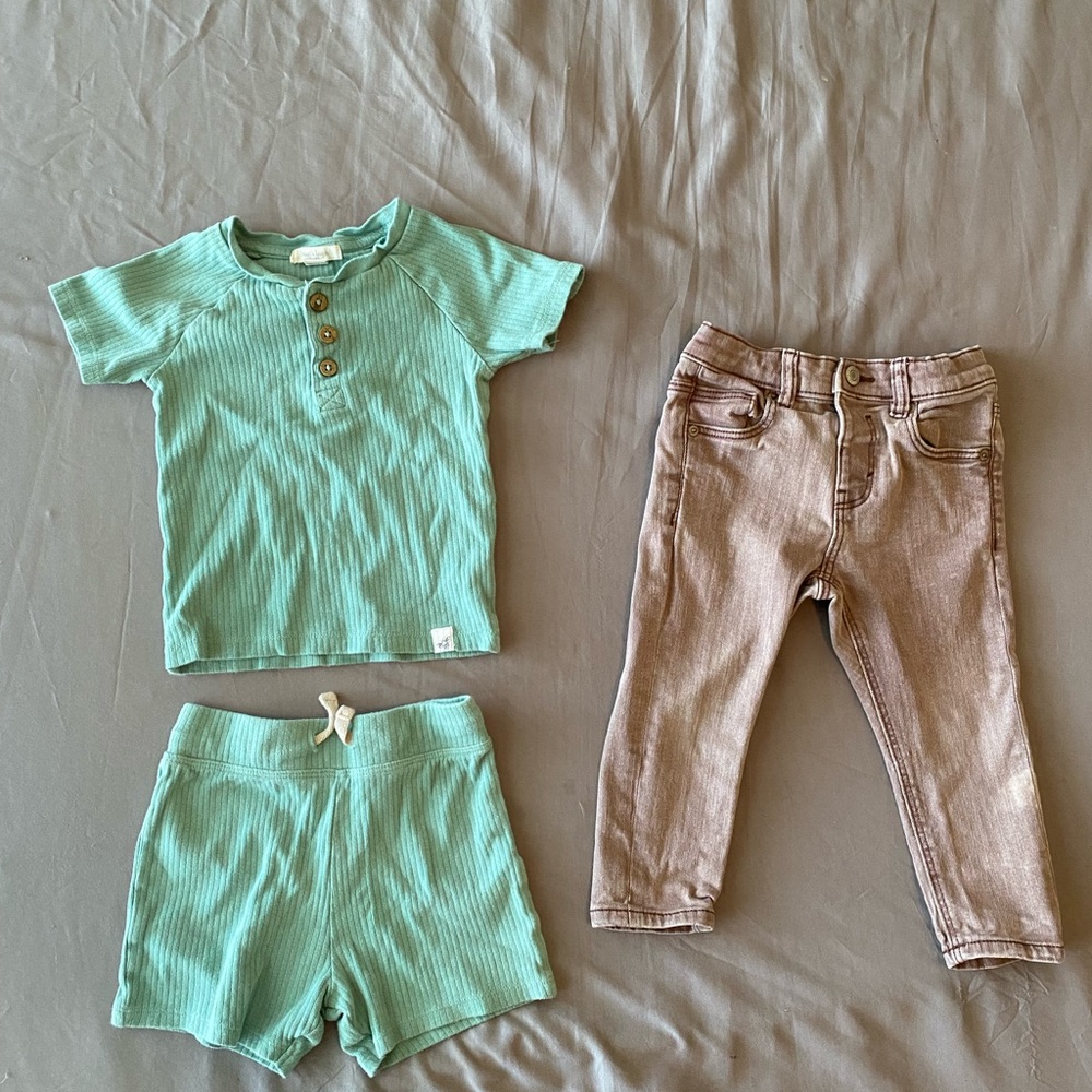 Zara jeans and Burt’s Bees shirt and shorts set
